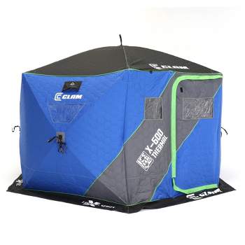 Clam C-890 Portable 11.5 Foot Pop Up Ice Fishing Angler Hub Shelter, Blue  (Used) 719921144785