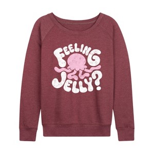 Women's - Instant Message - Feeling Jelly Jellyfish Lightweight French Terry Wide Neck Long Sleeve Graphic Shirt - 1 of 4