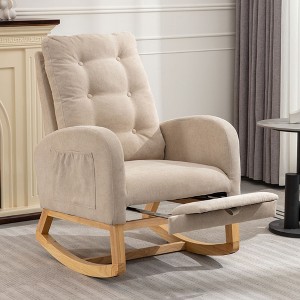 Lycvki High Back Accent Rocking Chair with Footrest  and Wood Legs - 1 of 4
