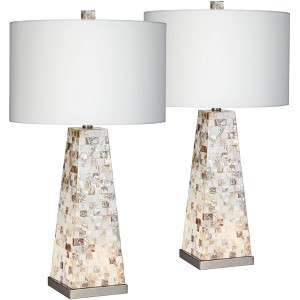 Possini Euro Design Coastal Table Lamps 29" Tall Set of 2 with Nightlight Mother of Pearl Handmade White Drum Shade for Bedroom (Color May Vary) - 1 of 4