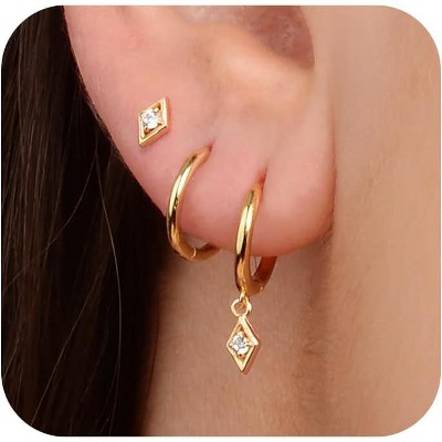3 Pairs Gold Hoop Earrings Set 14K Gold Plated Hypoallergenic Stud & Huggie Dangle Earrings for Women