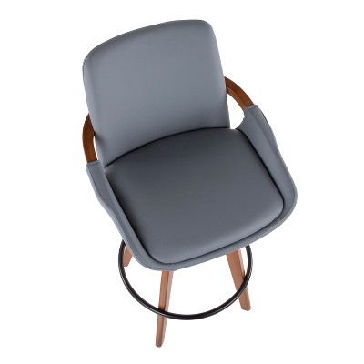26" Gray Faux Leather and Walnut Wood Swivel Counter Stool