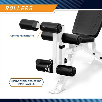 Marcy White Adjustable Multipurpose Home Gym Weight Bench with Caster Wheels