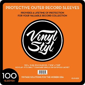 Vinyl Styl® 7 Inch Outer Record Sleeves - Open Top - 100 Count (Clear) - 1 of 2