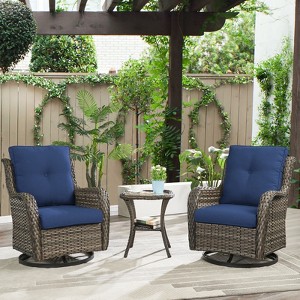 POCASSY Gray Wicker Swivel Rocking Chairs, Oversized Rocker Patio Chairs Rattan Glider Chairs with 4" Thick Seat Cushion - 1 of 4