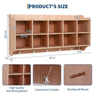 Storage Organizer, Day Care Rack with 10 Cubes Shoe Tiers with Hooks and Shelves, Wall Mount, Kids Play Furniture, Classroom, 47 Inches Wide - 1 of 4