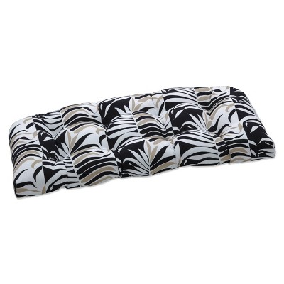 Outdoor/Indoor Loveseat Cushion Palm Stripe Black/Tan - Pillow Perfect