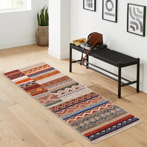 Machine Washable Area Rug Geometric Vintage Carpet Foldable Thin Non-slip Indoor Rug for Living Room Dining Room Soft Short Pile Neutral Floor Cover - 1 of 4