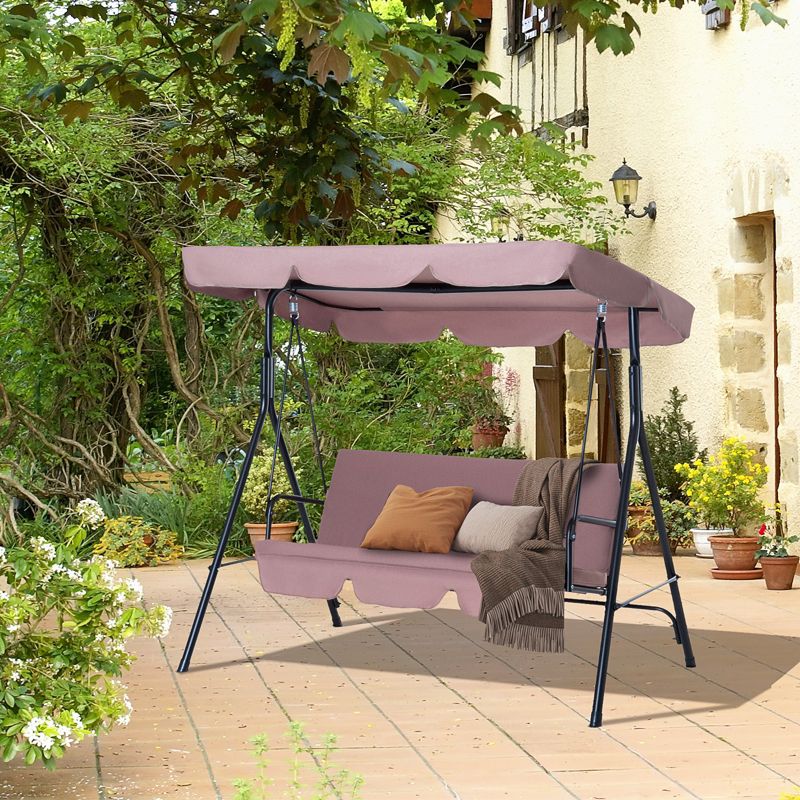 Outsunny 3-Person Porch Swing with Stand, Outdoor Swing for Patio Porch with Adjustable Tilt Canopy & Comfortable Swing Bench-Style Seat, Steel Frame, 3 of 11