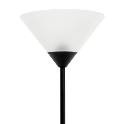 Adjustable Black Metal Torchiere Floor Lamp with White Shade