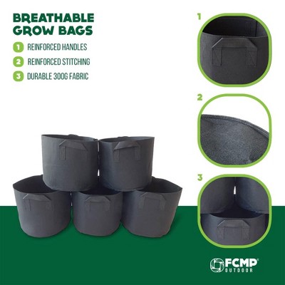 Black 5-Gallon Nonwoven Fabric Grow Bags for Indoor and Outdoor Gardening, 5-Pack