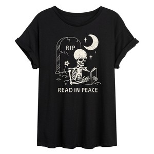 Women's Instant Message Read in Peace Skeleton Oversized Graphic T