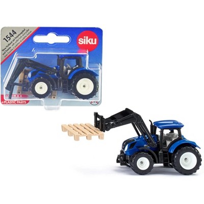 New Holland T7.315 Tractor with Pallet Fork and Pallet Blue and Black Diecast Model by Siku