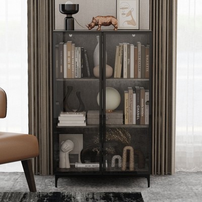 Famapy Gray compartments Stone pattern Double door Display Storage cabinet