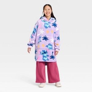 Girls' Stitch Palm Trees Oversized Plush Hooded Sweatshirt - Purple - 1 of 3