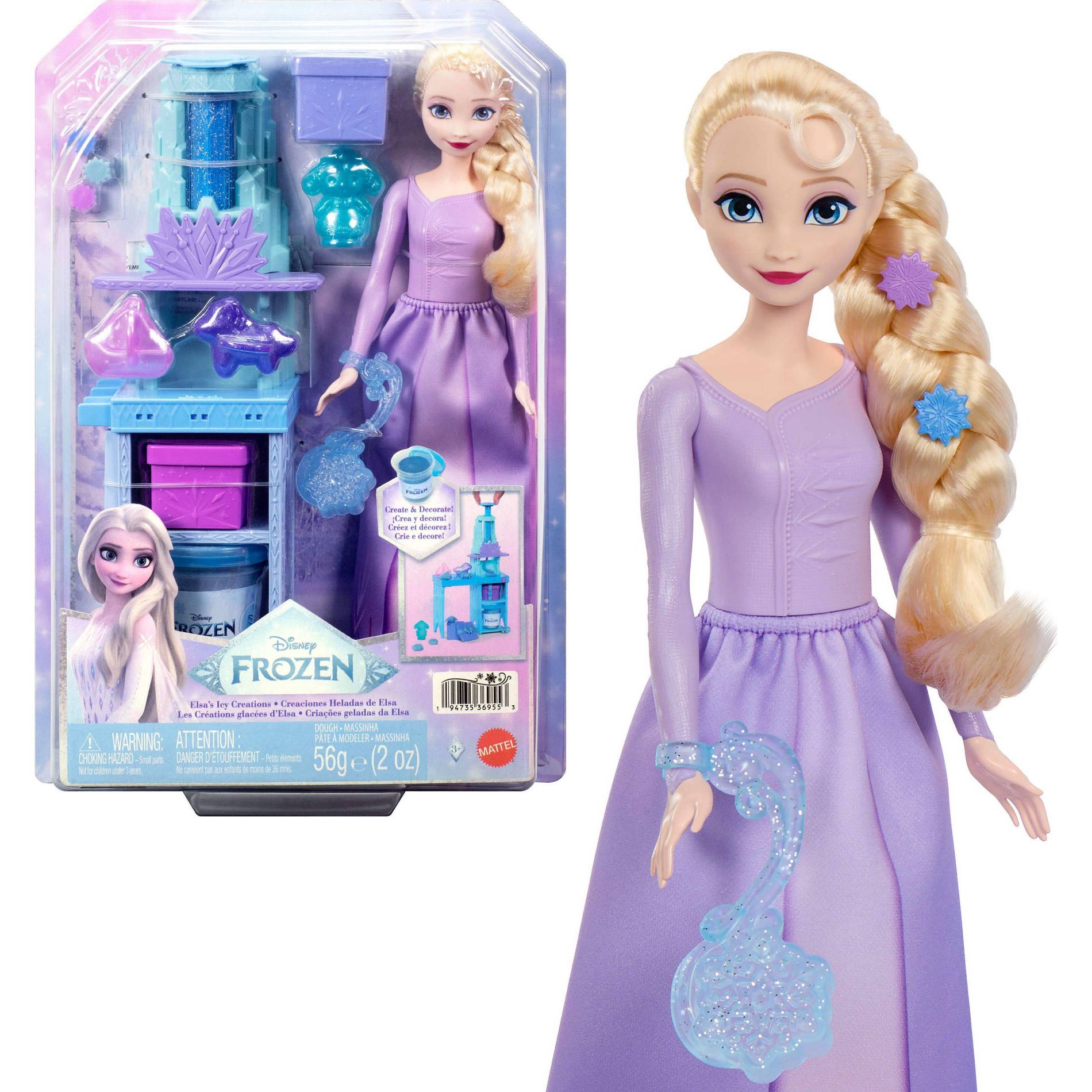 Disney Frozen Elsa Fashion Doll in Movie Look with Icy Creations Playset Dough and 9 Accessories