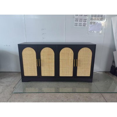 Coucheta Buffet Cabinet with Storage, Rattan Storage Cabinet w/ 4 Doors, Accent Sideboard w/ Sturdy Wood Feet, for Living Room, Dining Room, Entryway