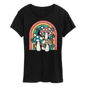 Women's - Instant Message - Retro Mushrooms Rainbow Short Sleeve Graphic T-Shirt - 1 of 4