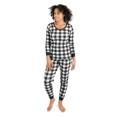 Leveret Womens Two Piece Cotton Christmas Pajamas Plaid Black and White M