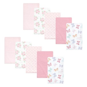 Hudson Baby Infant Girl Cotton Flannel Burp Cloths, Pastel Butterfly, One Size - 1 of 4