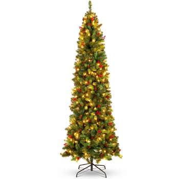 Best Choice Products Pre-Lit Pencil Christmas Tree Pre-Decorated Holiday Accent w/ Base