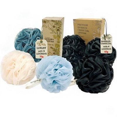 Spongentle Loofah Bath Sponge, Exfoliating Body Scrubbers for Shower, 70G Luxury + 60G Bamboo Mesh, Gentle Texture & Durable
