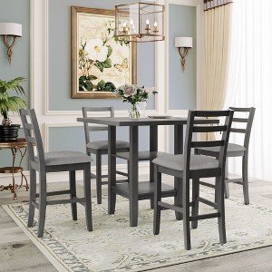 NicBex Dining Table Set for 4  Wooden Counter Height Dining Set with 4 Chairs and Storage Shelving for Kitchen - 1 of 4