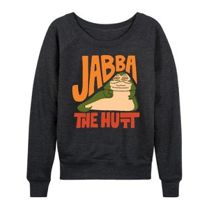 Women's - Star Wars - Doodle Jabba Hutt Lightweight French Terry Wide Neck Long Sleeve Shirt - 1 of 4