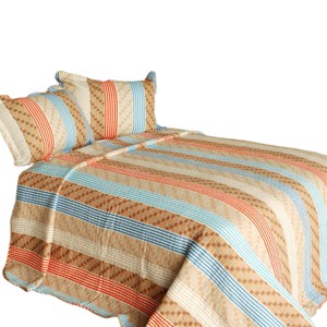 Slickblue 3PC Striped Cotton Quilt Set Full/Queen — Vermicelli Quilted with 4 Design Options & Shams - 1 of 4