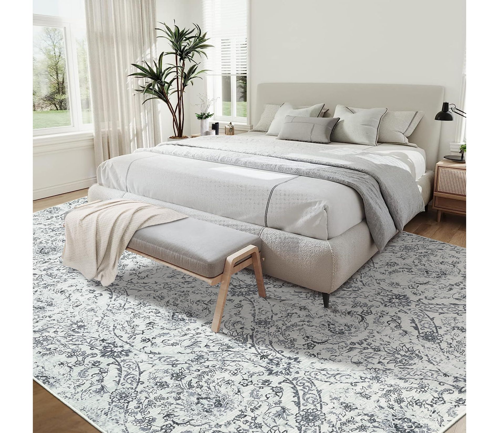 Washable Rug 5x7 Vintage Medallion Area Rugs with Non-Slip Backing Soft Stain Resistant Non-Shedding Low-Pile Floor Carpet