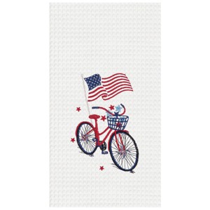 C&F Home Patriotic Bike 4th of July Embroidered Waffle Weave Kitchen Towel Dishtowel Decoration - 1 of 2