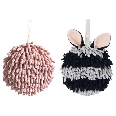 REGALWOVEN 2 Pcs Comfortable Soft Absorbent Chenille Ball Fuzzy Hand Towels