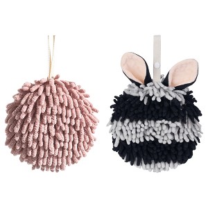 REGALWOVEN 2 Pcs Comfortable Soft Absorbent Chenille Ball Fuzzy Hand Towels - 1 of 4