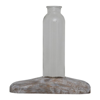 Whitewashed Wood Holder with Glass Bud Vase - Foreside Home & Garden