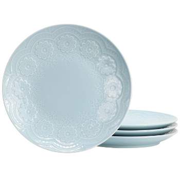 Gibson Hometrends Alemany 10.6 Inch Round Stoneware Dinner Plate Set in Aqua