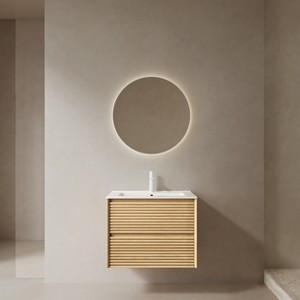 Vynxaria 24" Modern Floating Bathroom Vanity with Sink, 2 Drawers, White Ceramic Basin, Pre-assembled, Corolla Oak - 1 of 4