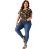 Agnes Orinda Women's Plus Size Short Sleeve Round Neck Casual Country Floral Printed Peasant Tops - 3 of 4