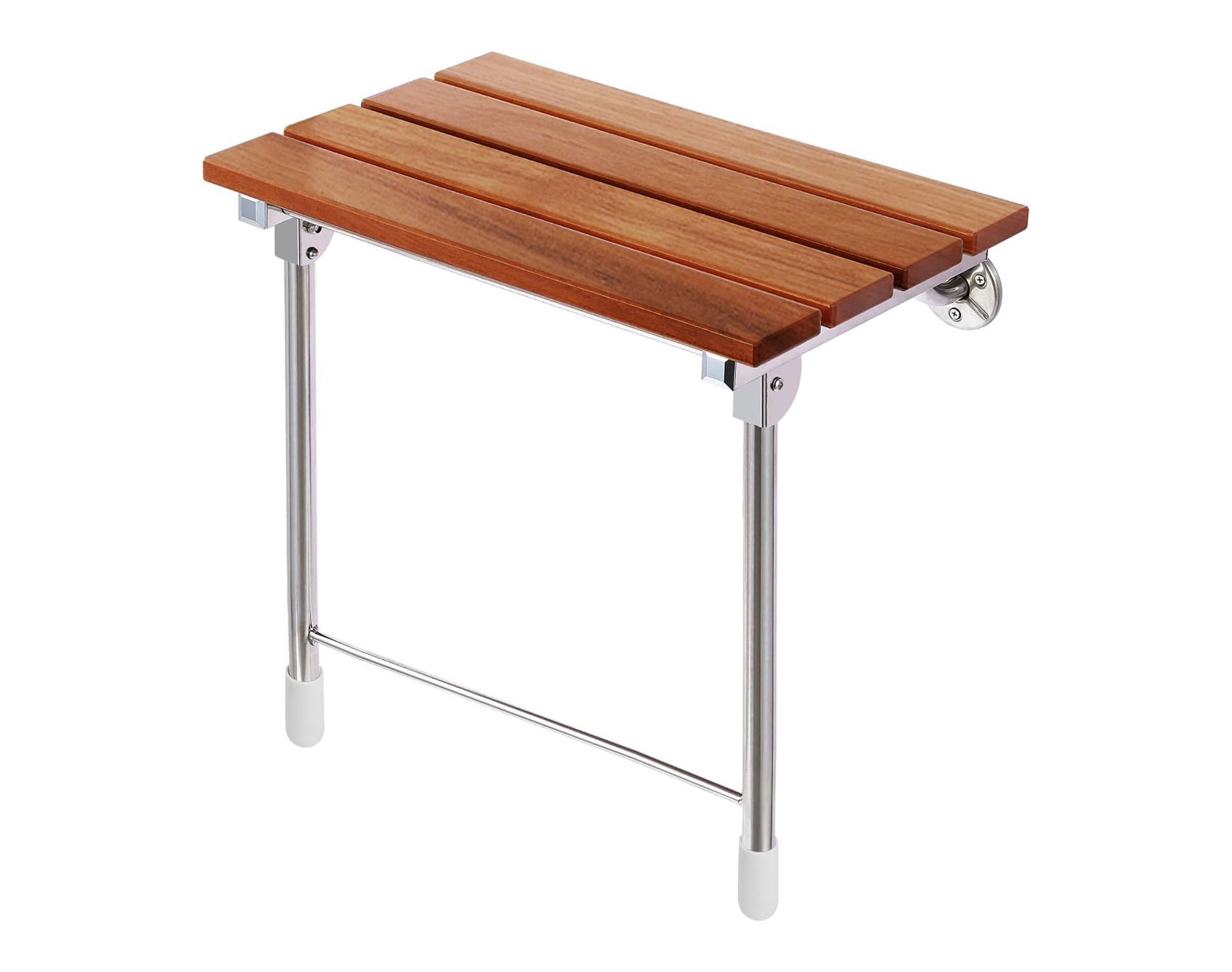 Home Aesthetics Foldable 21.5" Teak Wood Shower Seat Bench with Supporting Legs Wall Mounted