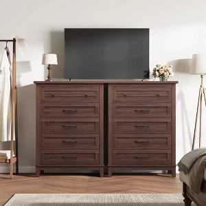 Acekool 5-Drawer Walnut Dresser, 41" Tall Vertical Storage Chest with Unique Drawer Details for Bedroom, Closet, Entryway - 1 of 4