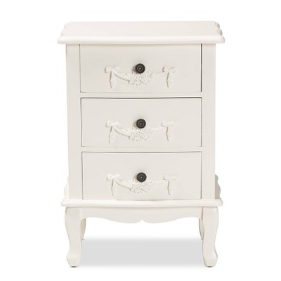 Callen Traditional White 3-Drawer Wood Nightstand with Floral Moldings