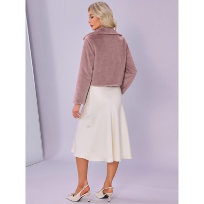 INSPIRE CHIC Women's Faux Fur Cropped Snap Button Winter Wedding Fluffy Coat X-Large Dusty Rose Pink — фото 3
