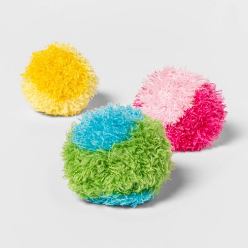 3 Pcs Cat Toy Balls with Bell - Round Cat Pom Pom Balls Built-in