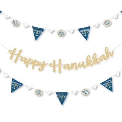 Big Dot of Happiness Happy Hanukkah - Chanukah Letter Banner Decoration - 36 Banner Cutouts & No-Mess Real Gold Glitter Happy Hanukkah Banner Letters