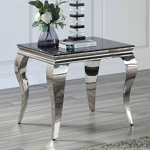 23.5" Glass and Stainless Steel Glam Contemporary End Table with Cabriole-Style Legs, Perfect for Living Room or Lounge D¨¦cor - 1 of 4