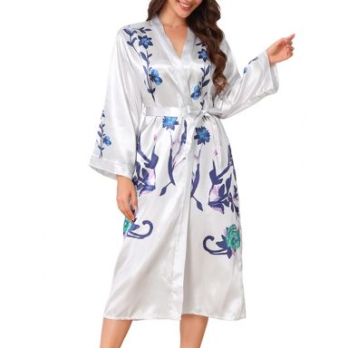 floor length dressing gown satin Ivory Satin Bridal Kimono Robe