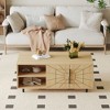 Spider Web Textured Modern MDF Coffee Table - Geometric Art and Practical Design in Natural Wood Tones, with dimensions of 43.3*23.6*17.8 inches. - 2 of 4