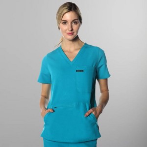 Members Only Women's Scrub Top With Double Chest And Pouch Pocket - 1 of 4