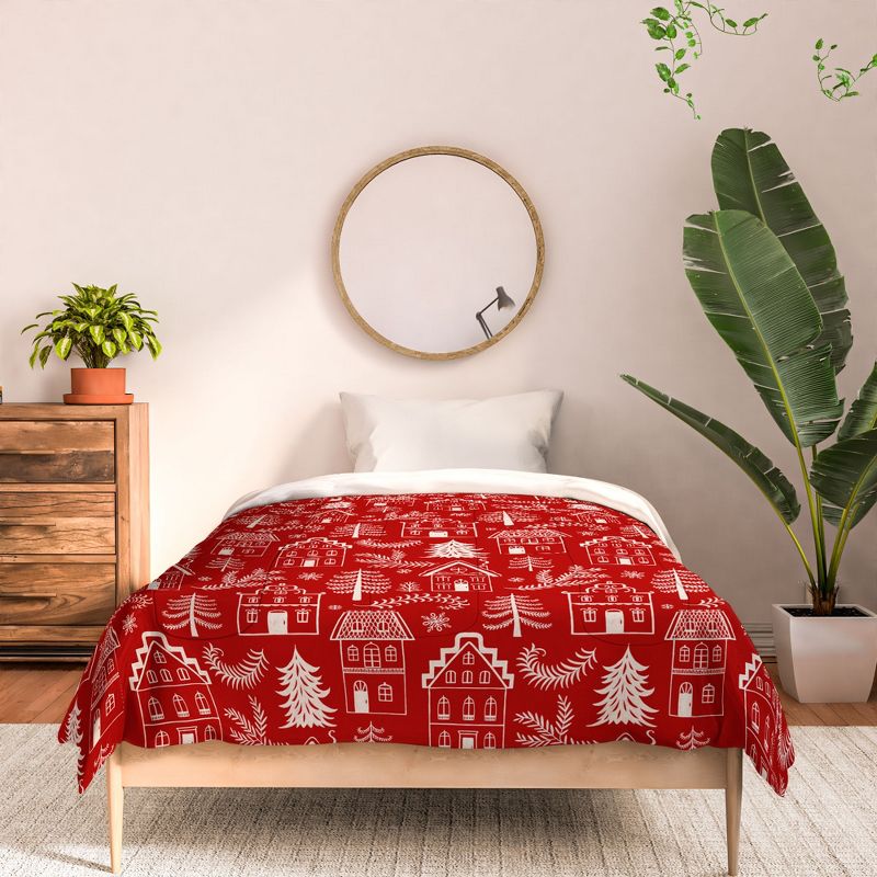 Pimlada Phuapradit Christmas village Red Comforter + Pillow Sham(s) - Deny Designs, 3 of 4
