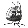 Nestfair 74.8" 2 Person Outdoor Patio Wicker Swing Egg Chair with Cushion Dark Gray - 3 of 4