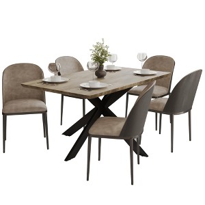 LeisureMod Ravenna 6-Piece Dining Set - 63" Rectangular MDF Wood Dining Table, 5 Leather Dining Chairs - 1 of 4